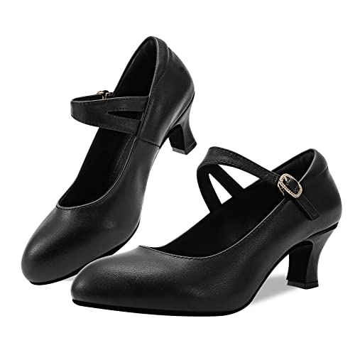 Women's Ankle Strap Heels Character Shoes Wedding Ballroom Latin Dance Pumps, Black 6.5 M Us #TOP3