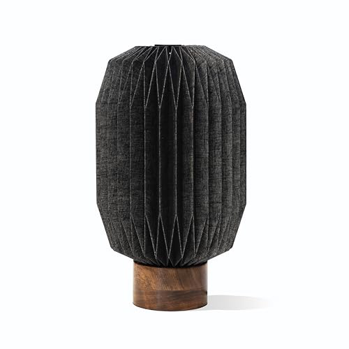 Image of Arthur Cameron - Uri Black Geometric Table Lamp with Cotton Shade and Mango Wood Base