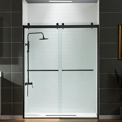 WOODBRIDGE Frameless Shower Doors 56-60" Width x 76" Height with 3/8"(10mm) Clear Tempered Glass, 2 Ways Opening & Double Sliding in Matte Black Finish