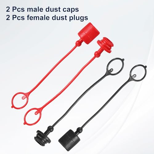 Image of HARFINGTON 2Sets 3 /4 Hydraulic Hose Dust Cap and Plug Kit, ISO-A Male Dust Cap & Female Plug Cover Quick Disconnects Air Coupler Cover Port Plug Fittings with Retention Ring, Red /Black