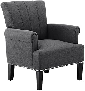 HOMCOM Wing Back Armchair Modern Single Sofa Accent Chair with Upholstered Seat, Rubber Wood Legs for Living Room and Dining Room, Dark Grey