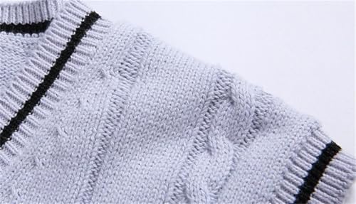 V-Neck Winter Knit Vests for Men Sleeveless Thick Cable Waistcoat Slim Fit Pullover Sweater Tops4