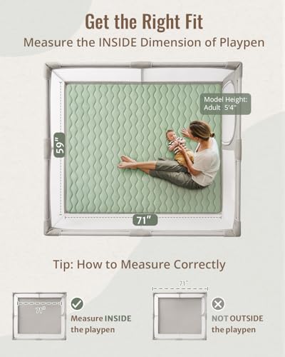 Image of Blissful Diary Baby Play Mats for Floor, 71x59 Inch Extra Thicker & Large Soft Cushioning Foam Playmats for Babies and Toddlers, Foldable Washable Baby Crawling Mat for Playpen, Sage Green