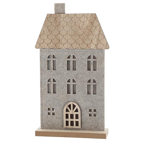 Cepewa LED Haus auf Holzfuss | Polyesterfilz MDF 17x30x5cm 9 LEDs batteriebetrieben | Leuchthaus mit Timerfunktion