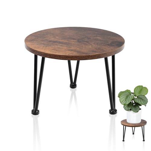 Image of Vigordream Metal Plant Stand Indoor, Heavy Duty Wood Single Planter Holder | Round Flower Pot Stands, Low Plant Table, Mid Century Modern Corner Planter Riser, Decorations for Home, Patio, Garden