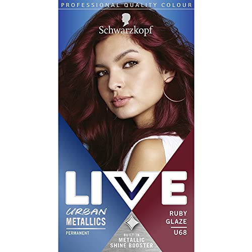 Schwarzkopf LIVE Urban Metallics, Ruby Glaze Permanent Hair Dye U68, Long Lasting Red Hair Dye, Red Hair Colour Dye Infused with Coconut Oil for Shiny Hair