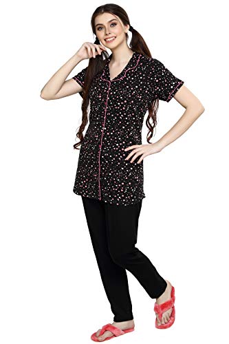 Image of Evolove Women's Polyester Half Sleeves Collared Night Suit Set /Top Pyjama Set Super Soft Comfortable (Nightsuit-Collar-HS-2)