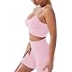 IMEKIS Damen 3 tlg Fitness Set Sport-BH mit Crop-Top und Shorts Nahtlose Yoga Kleidung Fitness Workout Outfit Frauen Slim Fit Sommer Biker Activewear Laufanzug Rosa M