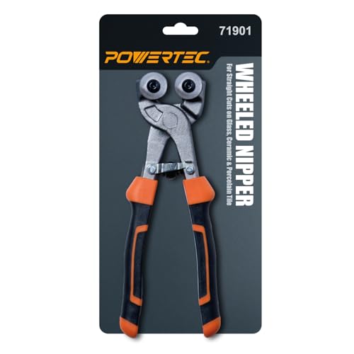 Image of POWERTEC Wheeled Tile Nippers for Glass, Ceramic, Porcelain, and Mosaic - Ergonomic Soft Grip, Heavy Duty 22mm Tungsten Carbide Scoring Wheels Cuts and Trim Tile Up to 1 /4 inch (71901) 1 Pack