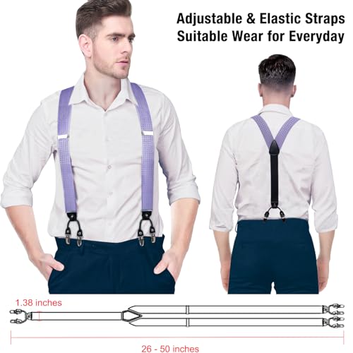 Image of DiBanGu Paisley Bow Tie and Supenders for Men Tuxedo Heavy Duty 6 Clips Suspender Adjustable Y-Shape Mens Trouser Braces