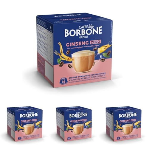 Caffè Borbone Ginseng Zero - 16 Capsule - Zero Grassi, Zero Zuccheri, Zero Glutine - Compatibili con macchine ad uso domestico Nescafè®* Dolce Gusto®* (Confezione da 4)
