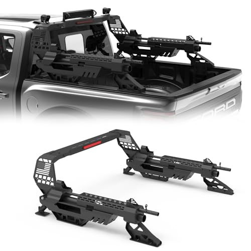 Image of Machine Gun Roll Bar for F-Series Silverado Sierra Ram Tundra Titan Pickup Truck, No Drilling Needed Military Gun Bar Chase Rack | Compatible with Retract Bed Cover T-Slots