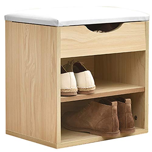 Banc à chaussures d'entrée avec étagère de rangement pratique en bois - 2