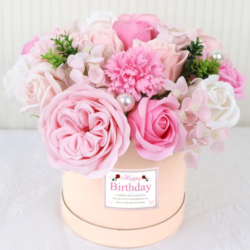 LARDUX Soap Flower Bouquet, Flower Bouquet，Pink Roses, Artificial Flowers,Gifts for Friends, mom，happy birthday Gifts (Happy Birthday)