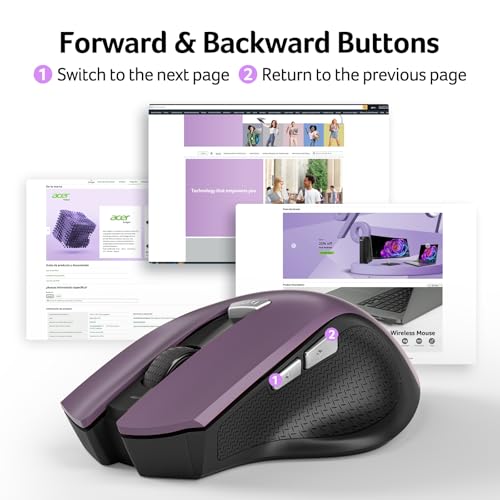 Image of Acer Wireless Mouse for Laptop, 2.4GHz Computer Mouse 3 Adjustable DPI Office Cordless USB Mice with USBA Receiver, 6 Buttons, 1600 DPI, Medium to Large Sized Hands (Purple)