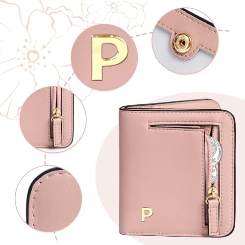 Image of COSHAYSOO Initial Teen Girl Wallets RFID Slim Wristlet Keychain Personalized Easter Basket Stuffers Birthday Gifts for 8 9 10 11 12 13 14 15 16 17 18 Year Old Teenage Girls, Pink Letter P