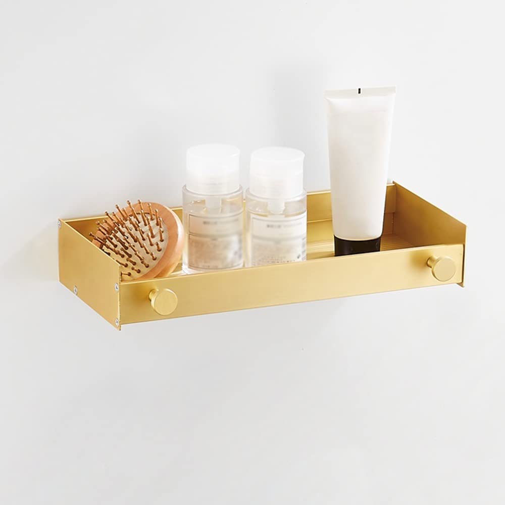 ZJHFFFG Shower Organizer Bathroom Shelf Brushed Gold Aluminum Shower Caddy Wall-Mounted Shower Storage Rack with Hook Bar Cosmetics