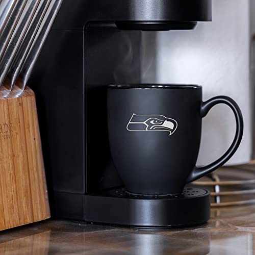 Image of Rico Industries NFL Football 15oz Personalized Laser Engraved Matte Black Ceramic Bistro Mug - For Hot or Cold Drinks