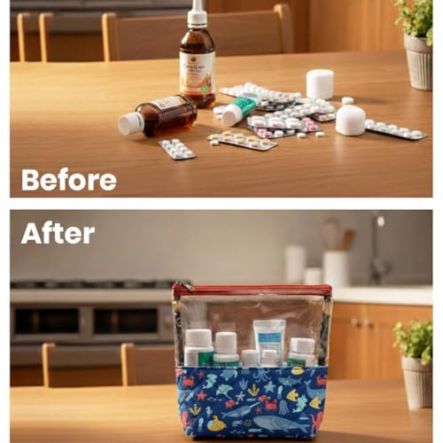 Image of Medicine Kit Organizer | Multi-Purpose, Compact, Durable, Lightweight, Waterproof Kit Bag | Travel Friendly Pouch | Ideal for Stationary, Diaper, Medicines (Sea & Ocean Print)