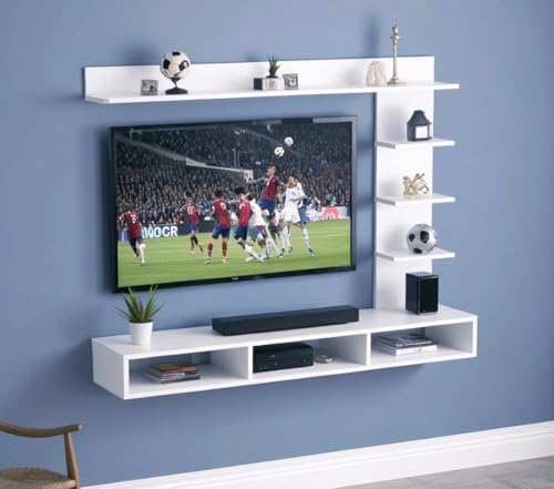 Image of Wooden handicrafts Dazzling C Style Cabinet Wall Rack Shelves Set MDF -Medium Density Fiber Home Decoration Wall Decor (Frosty White, C Style Tv Cabinet) | Wooden Handicrafts, MDF - Medium Density Fiber, Home Decoration Wall Decor, TV Cabinet
