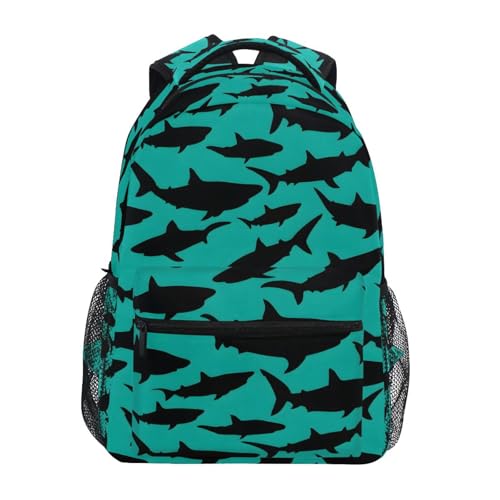 Black Shark Silhouette Blue Backpack for School Boys Girls Adults Kids Bookbag Laptop Bag 18L