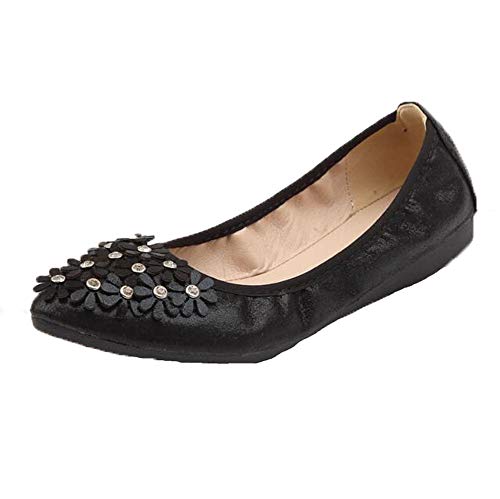 USANDY Women's Wedding Flats Rhinestone Slip On Foldable Ballet Shoes 9