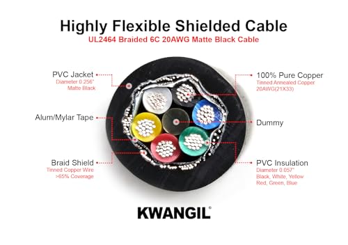 KWANGIL 20AWG 6C AMSB Shielded Cable Wire (UL2464) - Highly Flexible Str TC, PVC Ins, OS+TC BRD, PVC JKT for CNC Machine, Stepper Motor, VFD Spindle (Matte Black 25FT) by KWANGIL - Image 2