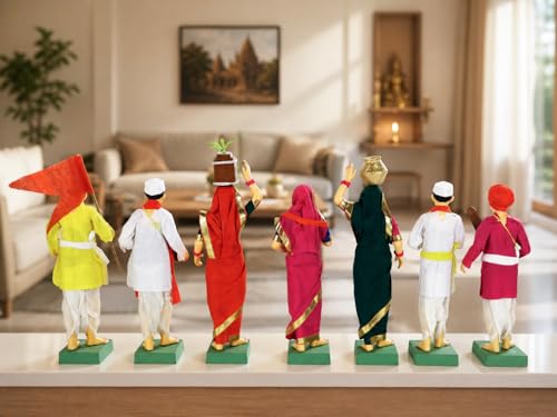 Image of Handmade Terracotta Pandharpur Warkari Set of 7| Traditional 8 Inch Clay Figurines for Mandir Decor, Golu Display and Gifting