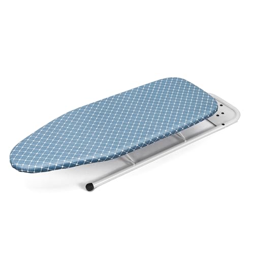 Duwee Table Top Ironing Board with Iron Rest, Compact Ironing Board for Small Area, Heat Resistant Cover and 10 mm Thick Felt Pad, 82 x 32 cm, Blue&White