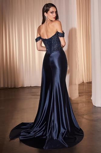 Satin Prom Dresses for Women 2025 Off Shoulder Mermaid Formal Evening Party Gowns with Slit3