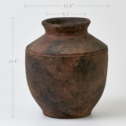LB2 Ceramic Rustic Vase, 13.6" Tall Zen Style Terra Cotta Pitcher, Distressed Farmhouse Decor, Pottery Decorative Flower Vase for Home, Table, Living Room - Image 5