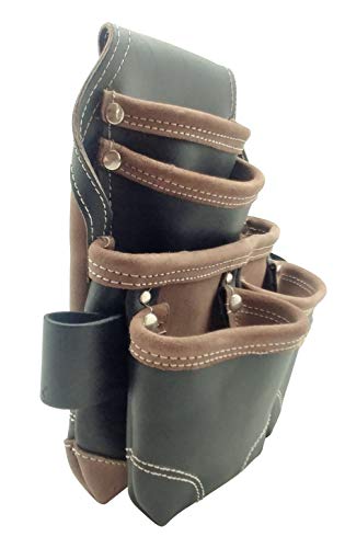 Leather Gold Nail Pouch | Leather Tool Pouch 3150Dp, 5 Pockets, Black, Oil-Tanned Leather, Heavy Duty Carpenter Tool Belt With Reinforced Seams And 2 Snap Loops #TOP2