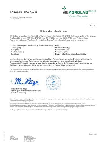 Folsäure MONO Tropfen 400 µg (5-MTHF, L-Methylfolat) | 50 ml | hoch dosiert | vegan | Made in Germany
