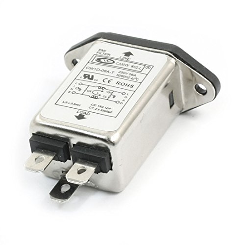 Aexit CW1D-06A-T AC 250V 6A Panel Mount Single Phase 3-Pin Soldering Lug Terminal IEC320 C14 Male Inlet Socket Power Line EMI Filter Purifier (45a2a135292052d0e0472d476fd24724)