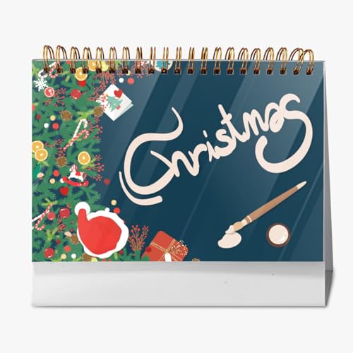 2026年 卓上カレンダー クリスマス柄 月間カレンダー ページめくり 新日本カレンダー 実用性 文房具 360°書き込み 小型 デスクトップ おしゃれ 計画整理 プレゼント 2025年9月?2026年12月