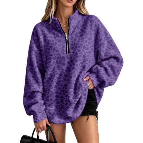 Quarter Zip Pullover Women Leopard Flannel Sweatshirt Trendy Pullover Tops - image 1