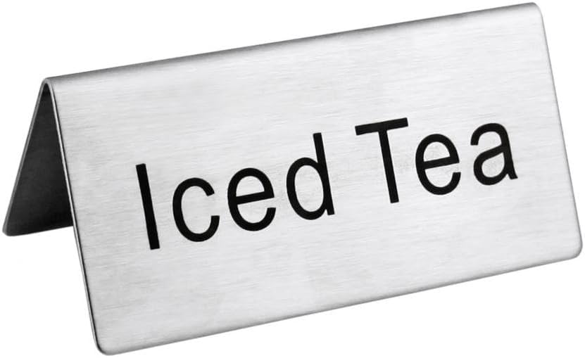 New Star Foodservice Stainless Steel Table Tent Sign (Multicolour (Iced Tea), 3"x 1.5" (Set of 2))