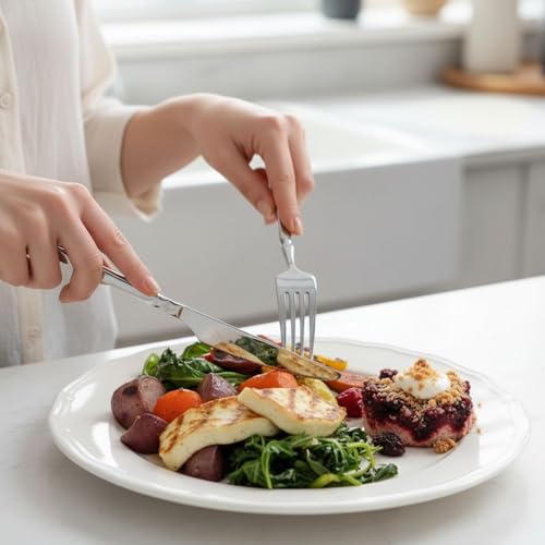Image of 8 Pcs Silver Slim Handle Stainless Steel Cutlery Set for Dining Table with Spoons and Forks Set + Butterknives - The Perfect Tableware /Flatware