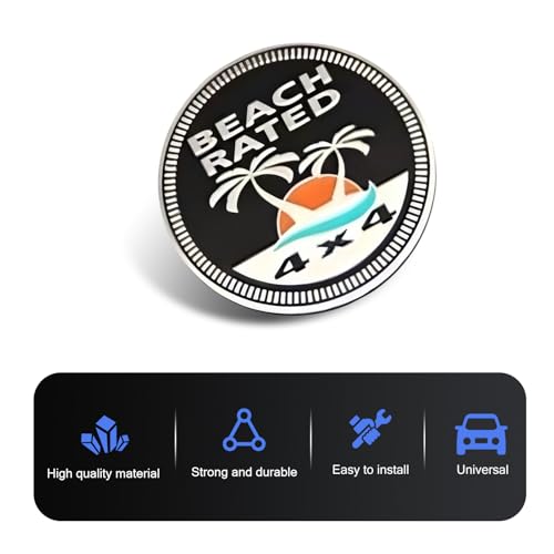 Image of Beach Badge Rated Car Emblem, 3D Round Emblem Decals, 4 x 4 Car Badge Decals Stickers, Automotive Exterior Accessories, Compatible with Jeep Wrangler Vehicles Trucks SUV