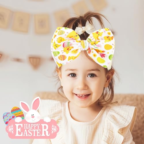 2Pcs Easter Baby Headband Bows, Soft Adjustable Nylon Baby Girl Headbands4