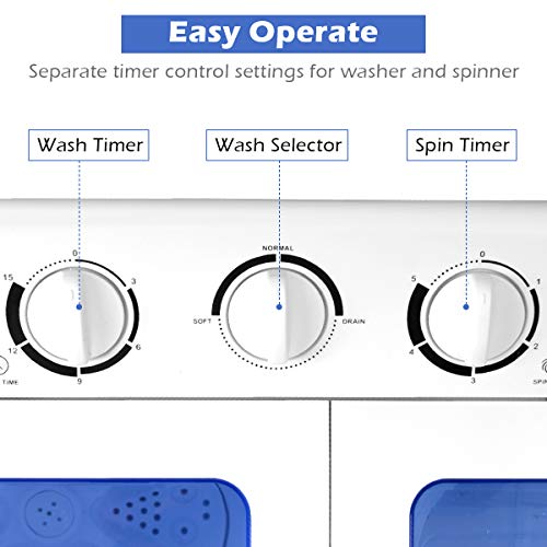 Giantex Portable Mini Twin Tub Washing Machine 20lbs - Blue & White
