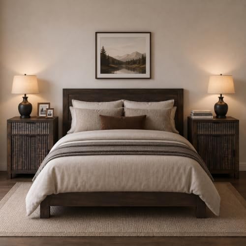 Image of Finnhomy Set of 2 Rustic Nightstand with Drawer, 18.8 inchWide Bedside Table with Storage, Heavy-Duty End Table