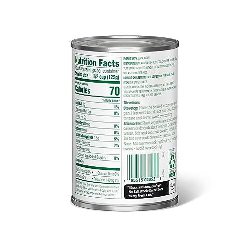 Amazon Fresh, Canned Whole Kernel Corn No Salt Added, 15.25 Oz (Pack of 6) - image 2