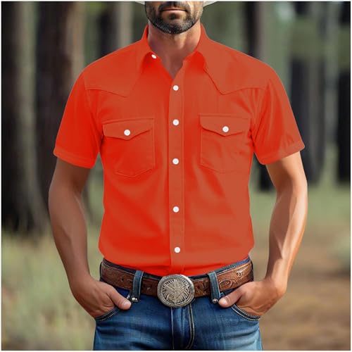 Mens Western Shirts Short Sleeve Button Up Pearl Snap Shirt Casual Summer Work Cowboy Shirt Lightweight Linen Clothes2