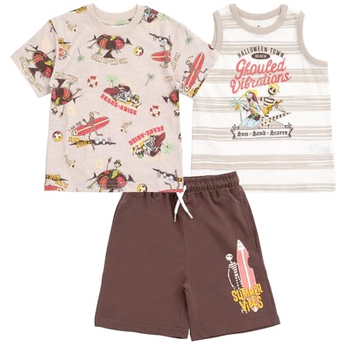 Image of Disney Lion King Toy Story Mickey Mouse Cars T-Shirt Tank Top and French Terry Shorts 3 Piece Outfit Set Toddler to Big Kid