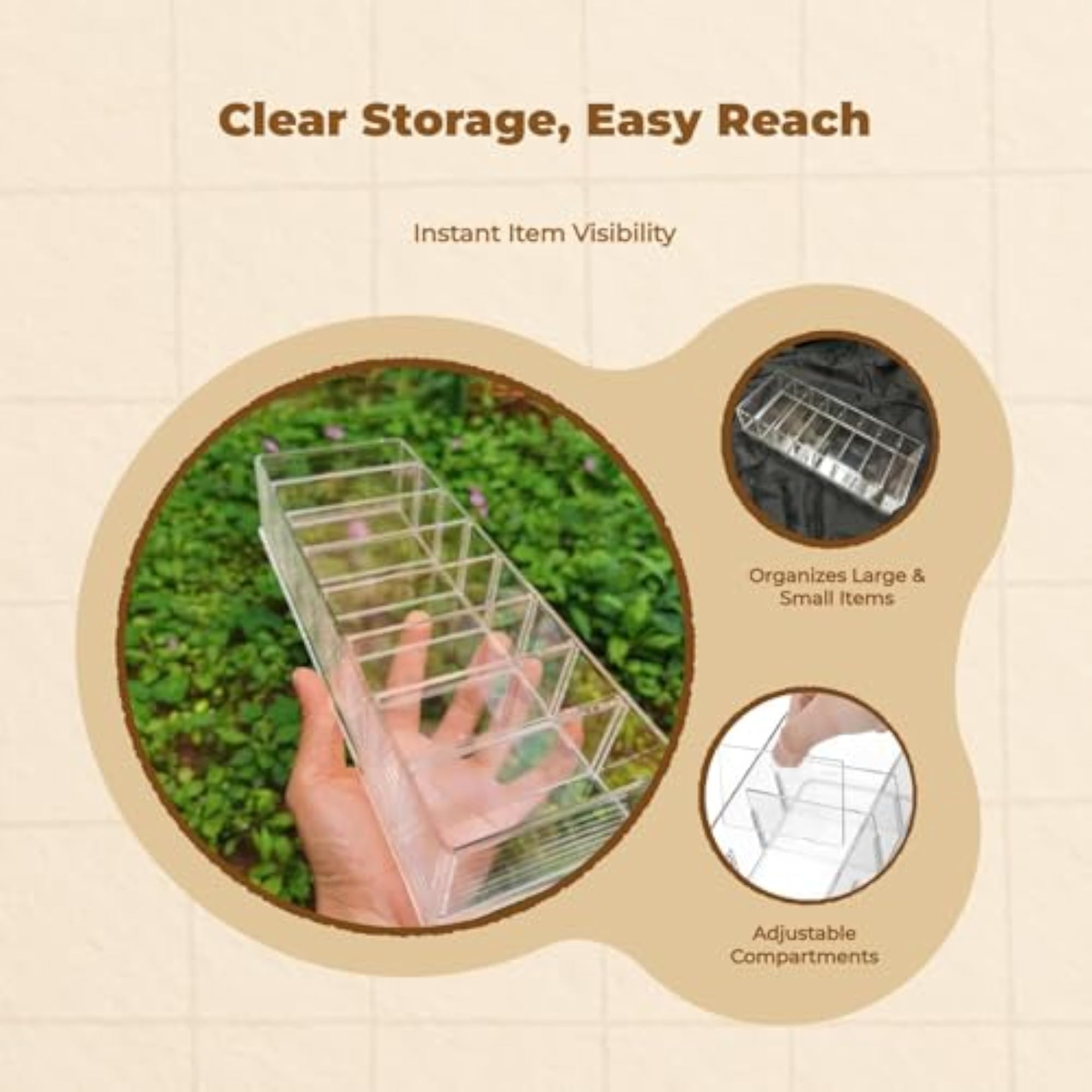 Clear Drawer Storage Box, 8 Adjustable Compartments
