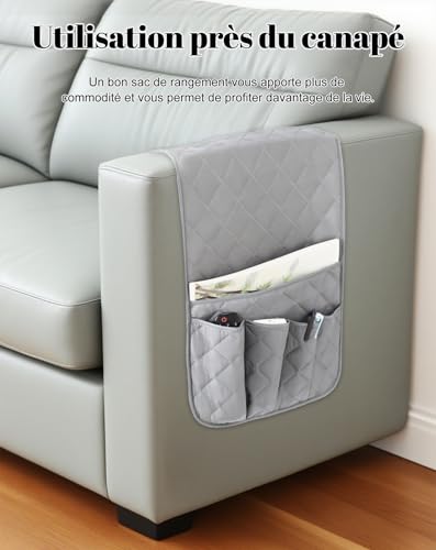 TINGSING Aufbewahrungstasche mit 5 Taschen für Armlehne und Liegestuhl, wasserdicht, Organizer zum Aufhängen, für Sofa-Armlehne, Fernbedienung, Verzeichnis, Zeitschriften, Bücher (grau)