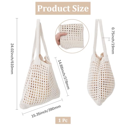 Image of GORGECRAFT Crochet Bags Women Knitted Handbags Retro Boho Beige Hollow Woven Shoulder Bags Foldable Mesh Beach Handbag for Holiday Travel Summer Vacation Work Daily Casual Outfits Accessories