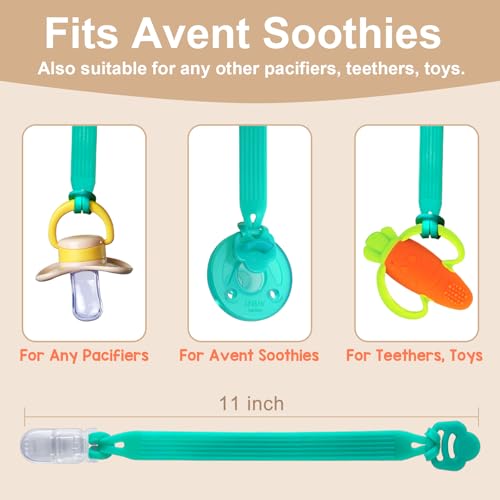 Image of Silicone Pacifier Clip with Adapter Ring for Philips Avent Soothie, 2 Pack One-Piece Soft Binky Clips Holder for Baby Girls Boys, Anti-Loss Paci Clips for Baby Shower Newborn Essentials,Pink Purple