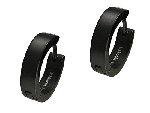 Kikuchi Herren Klassische Ohrringe Edelstahl Klapp Creolen Schwarz Matt 4mm/16mmØ ER15105 Cover